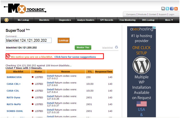 We notice you are on a blacklist. ผลการตรวจสอบ แจ้งว่า IP Address อยู่ใน Blacklist